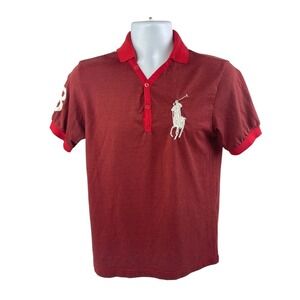VINTAGE Polo Ralph Lauren Shirt Mens Small Red Striped Big Pony #3 Rugby Polo